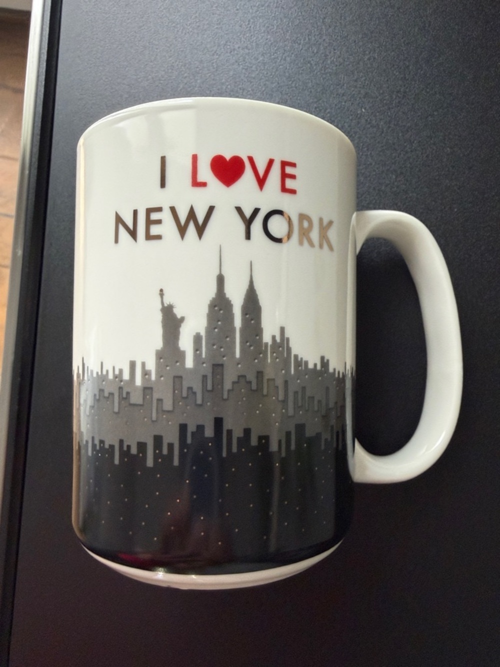 I Love New York White Ceramic Mug with Gray Skyline